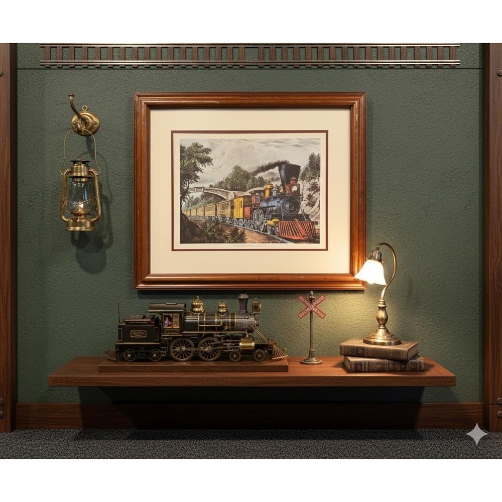 Currier & Ives The Train Stone Print Yale University Framed Locomotive Art